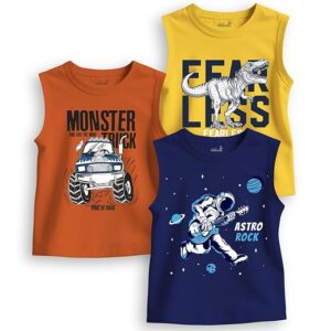 minicult Cotton Kids Vest with Mickey and Friends Character Prints(Pack of 3)