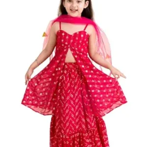 Pspeaches Girls Magenta Gold-Toned Embellished Sequinned Ready To Wear Lehenga Choli (Pink)