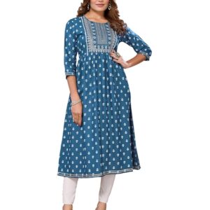 rangita Rayon Flared Embroidered Calf Length Kurti | Kurta for Women