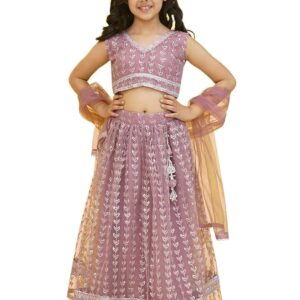 AJ DEZINES Kids Cotton Blend Embroidered Sleeveless Lehenga Choli for Girls - Ethnic Wear | Party Outfit & Festival Wear for Girls with Dupatta