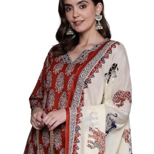 INDO ERA Printed Pure Cotton Kurta with Pant & Dupatta Set for Women