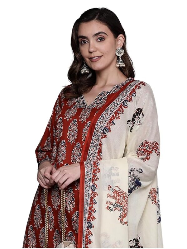 INDO ERA Printed Pure Cotton Kurta with Pant & Dupatta Set for Women