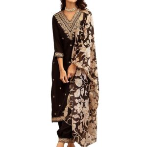 INDO ERA Women's Rayon Viscose Rayon Embroidered Straight Kurta & Salwar With Dupatta Set