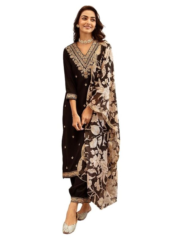 INDO ERA Women's Rayon Viscose Rayon Embroidered Straight Kurta & Salwar With Dupatta Set