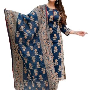GoSriKi Women's Rayon Blend Straight Printed Kurta with Pant & Dupatta