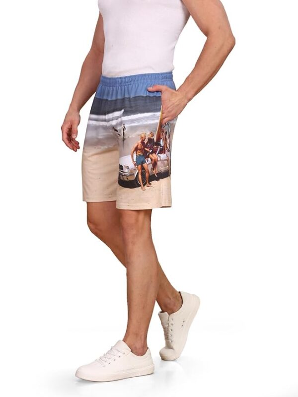 BULLMER Regular Fit Cotton Blend Summer Shorts for Men - Pack of 1 | Printed Shorts for Men Blue