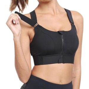GLAMORAS Women Polyester Spandex High Impact Front Zip Sports Bra Longline Fitness Criss Cross Back Crop Tops for Gym, Yoga & Workout - Size: M-4XL