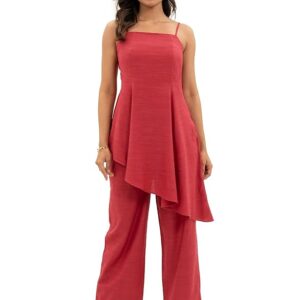 MIORAH Co-Ord Set for Women & Girls, Slub Cotton Regular Fit Top and Plaza Set for Women’s, Regular Fit Sleeveless Square Neck Top with Hand Embroidery