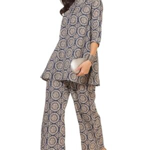Janasya Women's Pure Cotton Ethnic Motifs Printed A-Line Co-Ord Set